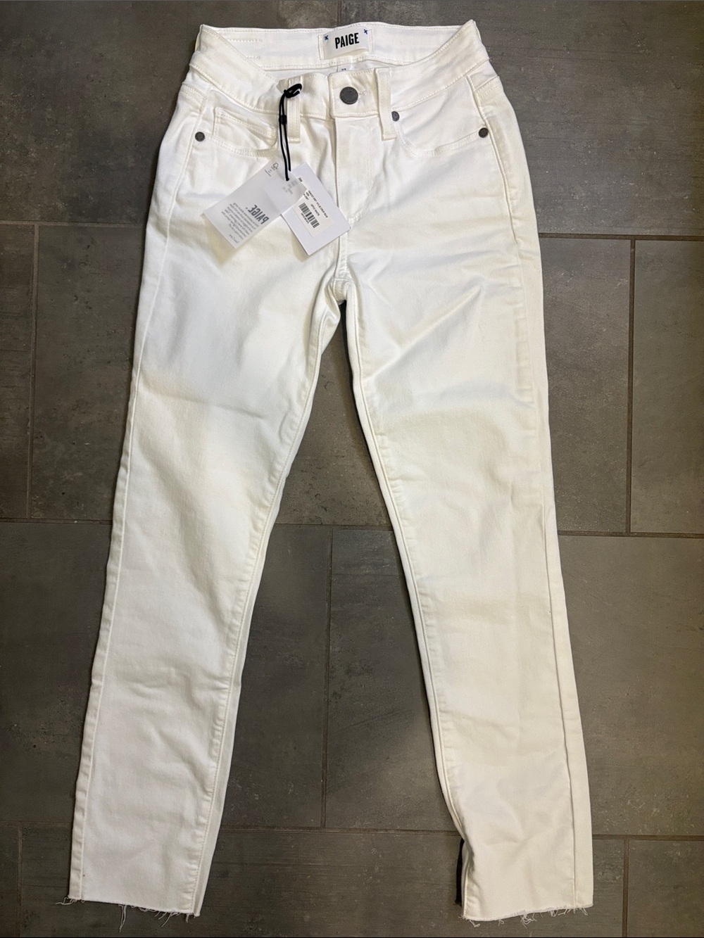 PAIGE White Skinny High-Rise Jeans with Raw Hem
